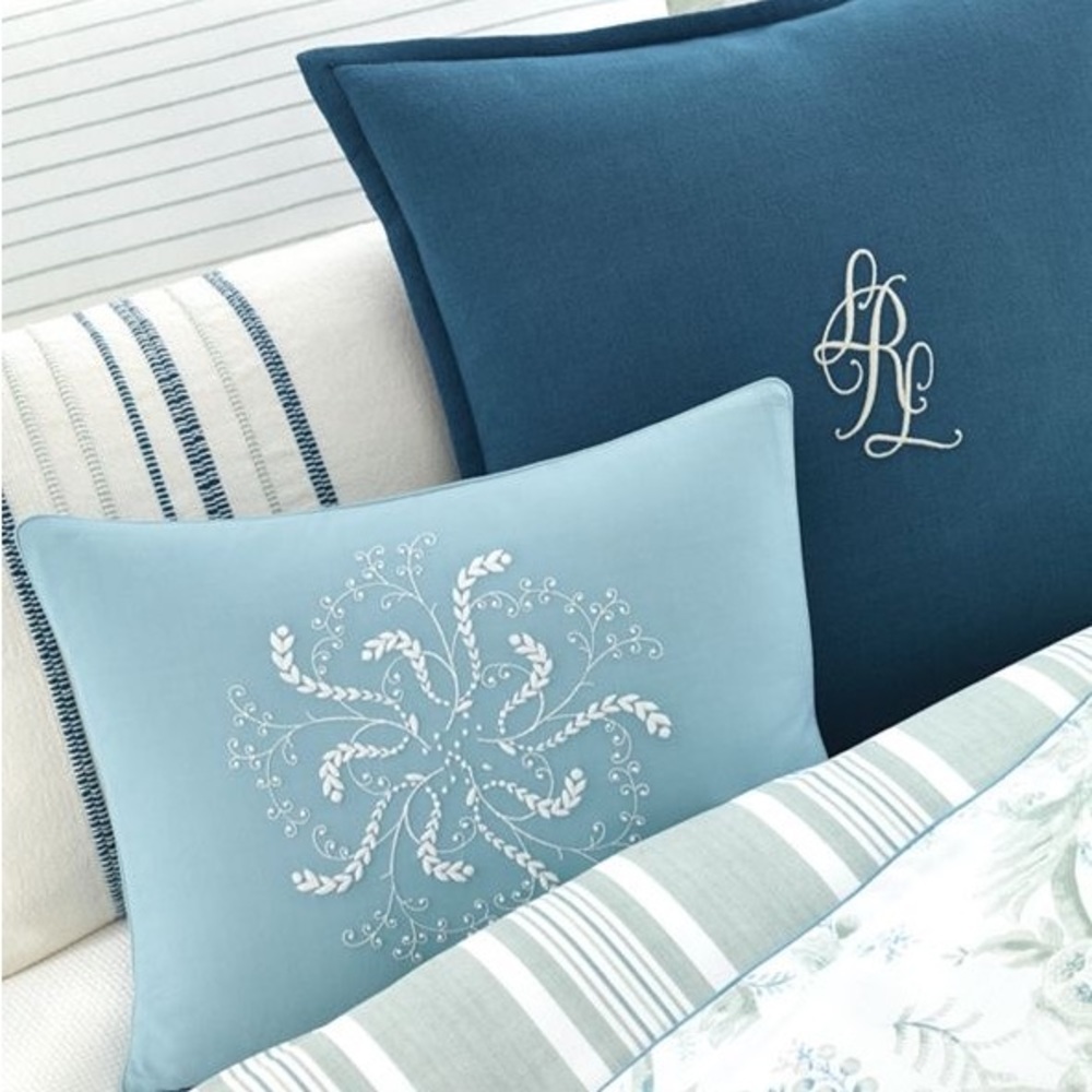 New Lauren Ralph Lauren Julienne Embroidery Accent Bed Pillows Pair in Peacock